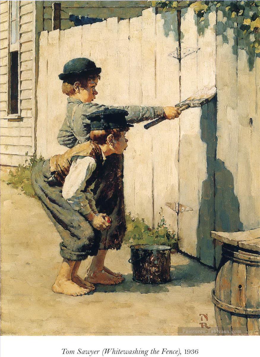 tom sawyer whitewashing the fence Norman Rockwell Oil Paintings